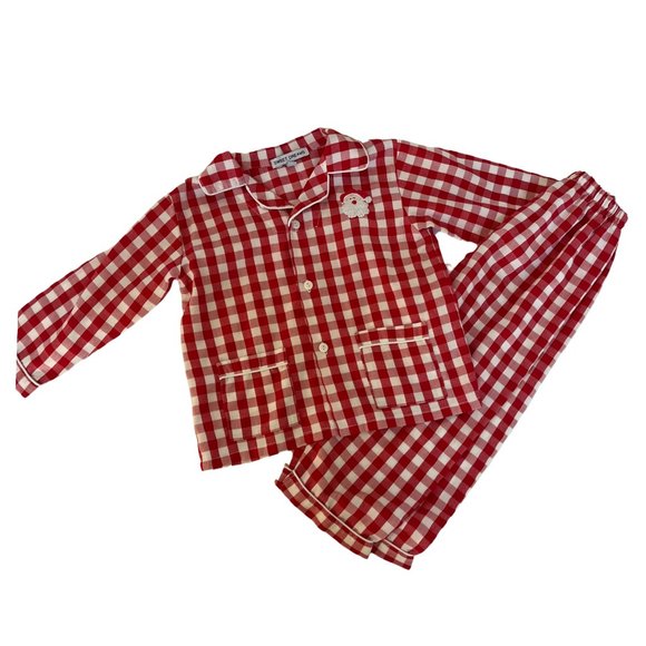 Sweet Dreams Red Gingham Embroidered Santa Pajama Set | Size 3 - Picture 1 of 2